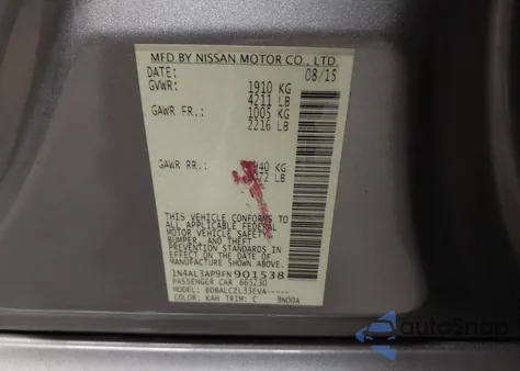 2015 Nissan Altima 2.5 S from USA, damaged, VIN 1N4AL3AP9FN901538